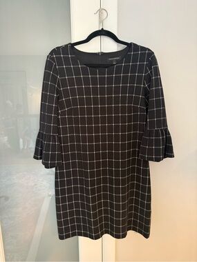 Banana Republic Black Windowpane Shift Dress with Fluted Sleeves